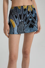 Flight in blue skirt